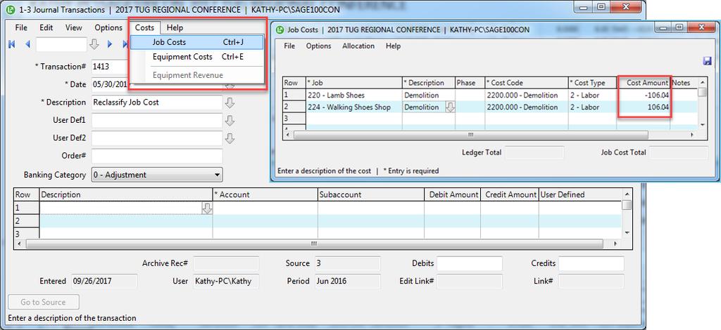 Enter 1-3 Journal Transaction (no need for amount in grid) o Correcting in Future