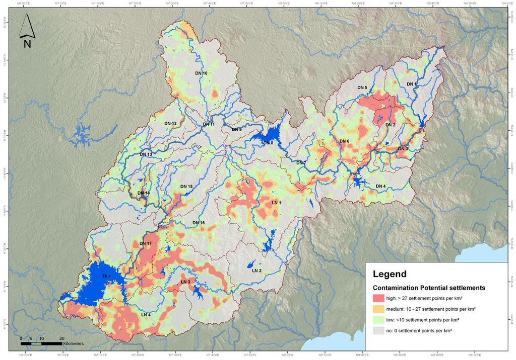 Water 2010, 2 722 Figure 11. Map of contamination potential of settlements (path 1).