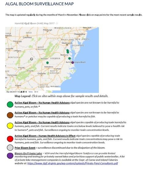 Reporting Surveillance & Response Algal Bloom Map (Mar-Nov) Feature pages on website for