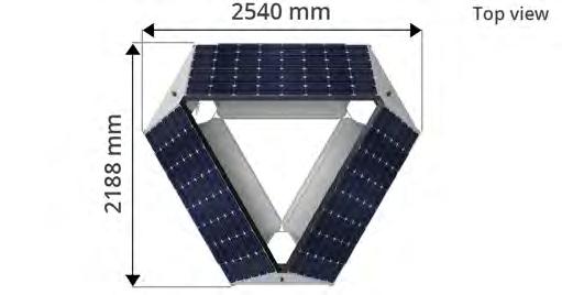 Weight: 15 kg Size: 1200x600x200mm Buoyancy capacity 95 kg Solar panels (3x) Solar cell: Monocrystalline cell Rated Power (Pmax): 195Wp Weight: 16 kg Connectors IP67 Size: 1580x808x35mm Battery 1 x