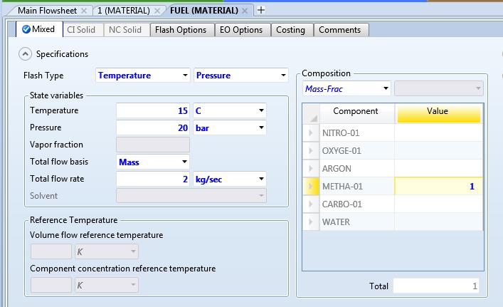 the compressor Mass flow rate, temperature, pressure and