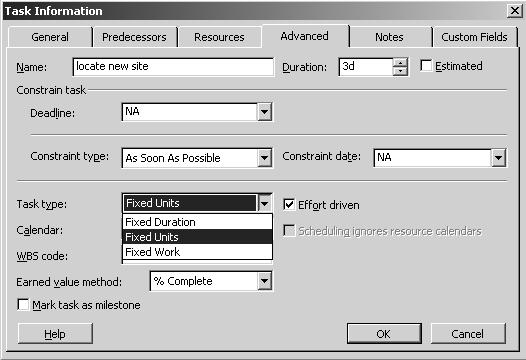 Lesson 6 - Working with Resources Microsoft Project 2002(XP) 03 Level 1 CHANGING THE TASK TYPE Microsoft Project includes three types of tasks: fixed duration, fixed units, and fixed work.