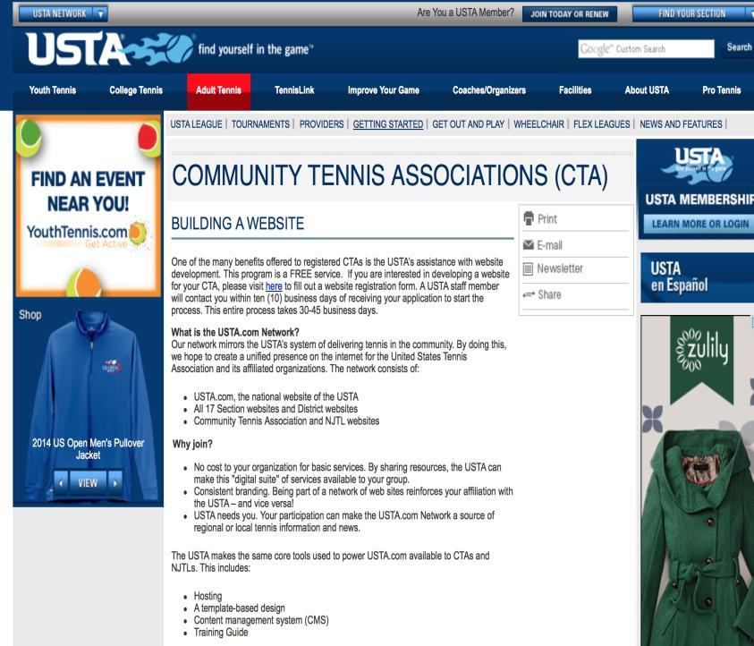 Free Website Development and Hosting for CTAs How To Use: CTA websites at request Step 1: Go to the about section on USTA.