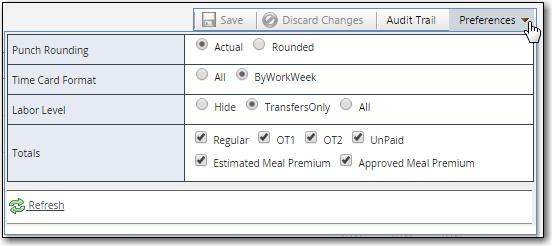 Time Card Display Select Preferences to customize the time card display. Punches can be viewed in actual time or rounded time.