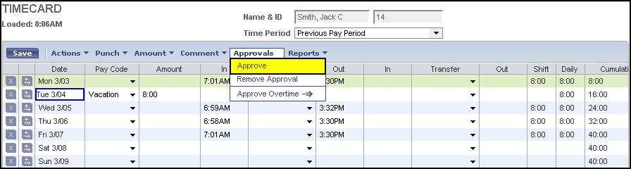 APPROVING A TIMECARD After reviewing Timecards, each employee should approve his or her Timecard for accuracy. Supervisor/approver will access Timecards for final approval or corrections.