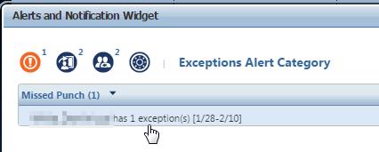 Adding Missed Punches (Exceptions Alert) 1 Click the Exceptions Alert icon at the top of your Manage My Department page.