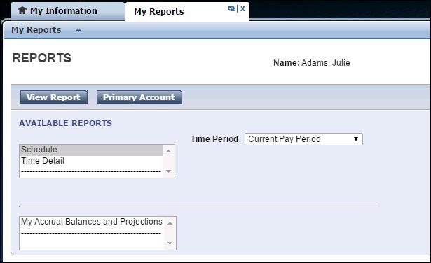 balances. Access the My Reports widget. From Available Reports, select My Accrual Balances and Projections.