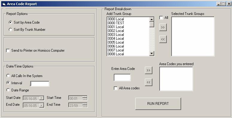 Area Code Report Purpose The Area Code Report will provide a summary of all calls made to each area code specified.