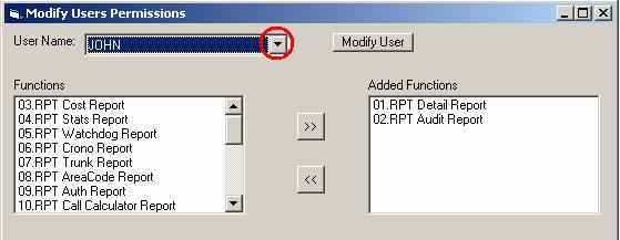 Modify Users Purpose Clicking on this button will allow you to modify the permissions of existing Call Analyzer users.
