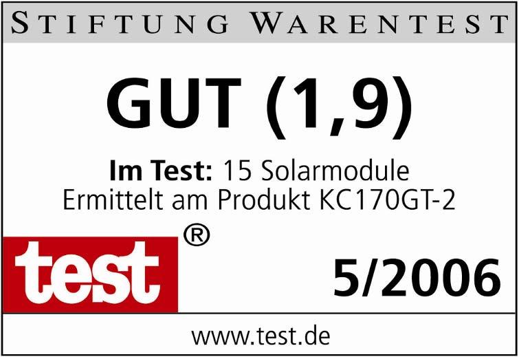 Evaluation for High Quality Received best evaluation in general consumer product test (Germany)!. No.1 Quality Number of Manufacturers: 15 Score (Good Point): 1.9 (1.