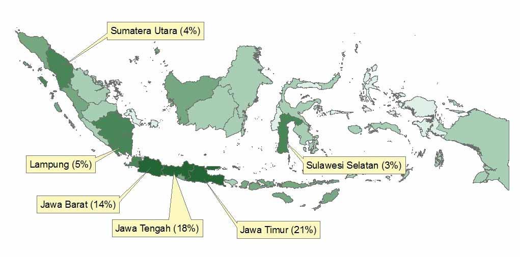 Household cooking fuel use in Indonesia Of the 59 million households in Indonesia, about 54% use biomass as their main cooking fuel, and most (83%) of them live in rural areas.