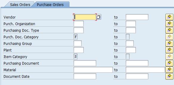 When report is executed with the tab Purchase Orders the purchase order items are selected according to selection parameters.
