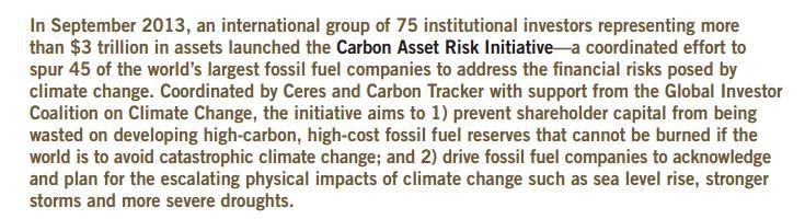 Activism against fossil fuels Carbon Asset Risk Initiative UNBURNABLE CARBON