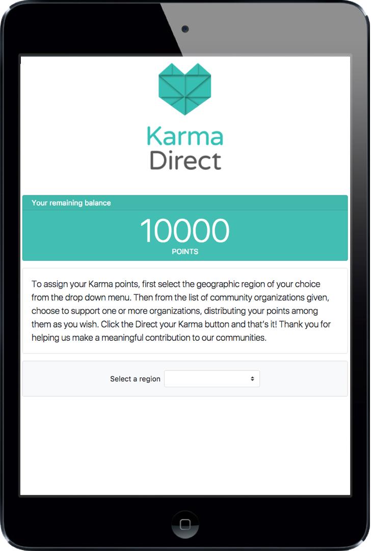 Members start the process of directing Karma Points by pressing the Direct Your Karma button on the home page.