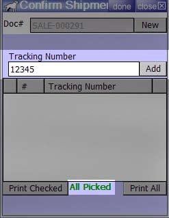 PICKED will display at the bottom of the screen if every part number has been correctly picked and entered from the Order Pick device menu 2) Scan or