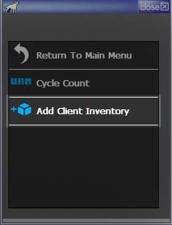 Adding Client Inventory (Items and Assets): The Add Client Inventory function in the topshelf handheld scanning device provides an interface for loading the topshelf inventory without having to