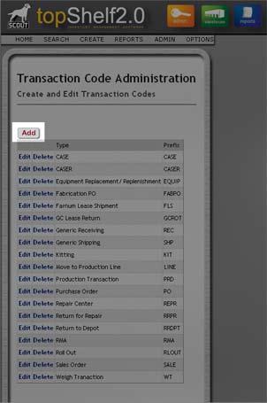 Web Interface Adding a New Transaction Code