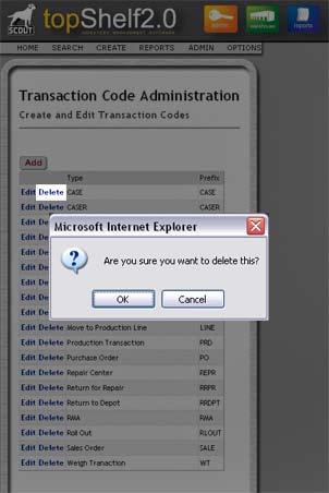 CODE section, click the DELETE button of the transaction code you wish to delete.