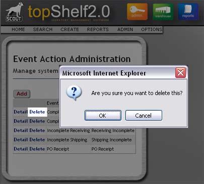 Web Interface Deleting an Event Action -------------------------------------------------------------- 1) From the ACTION EVENTS section, click the DELETE button of