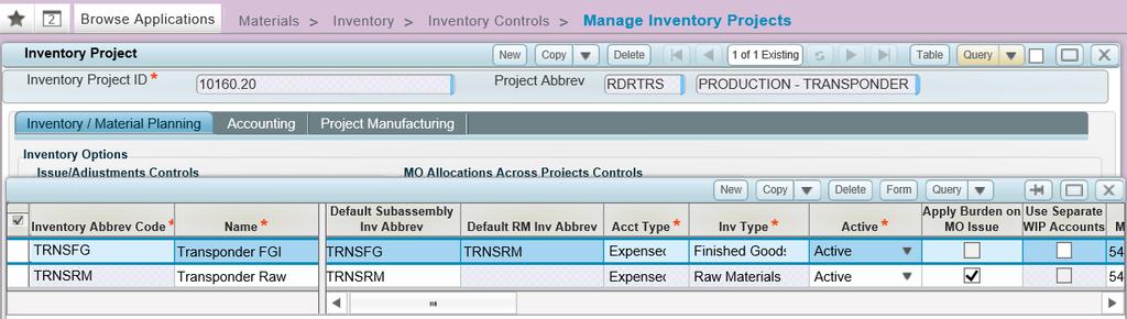 Inventory Abbrev Setup Setting up default End Item / Subassembly / Buy Parts Inventory Abbrev relationship Setup to