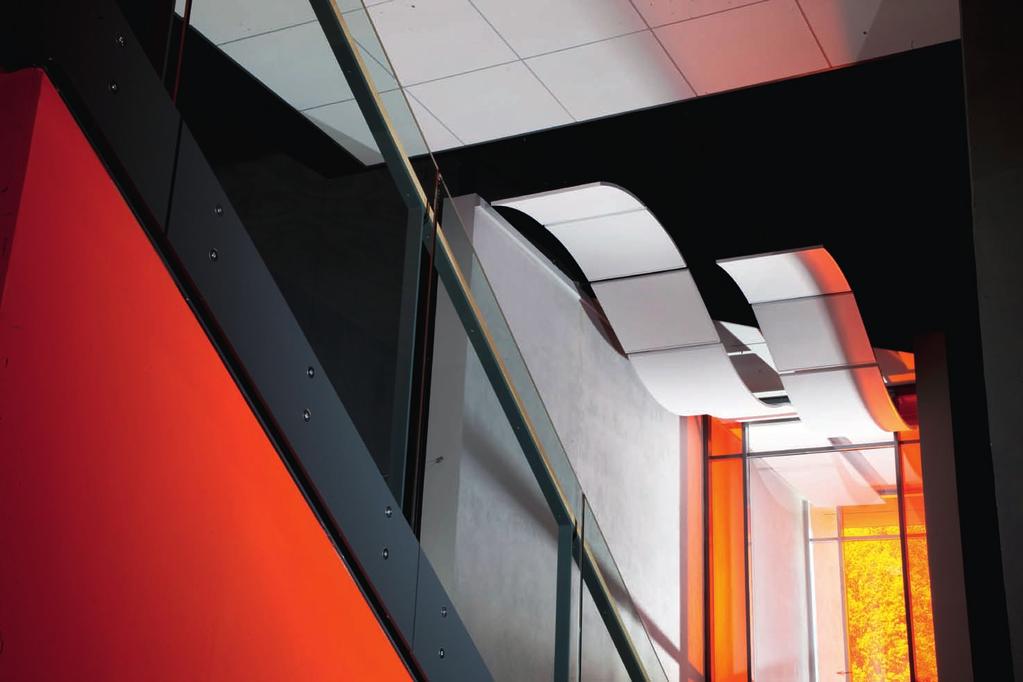 Supplementary sound absorbent wall panels can help to create better acoustic conditions, combined with an acoustic ceiling and the sound - dissipating