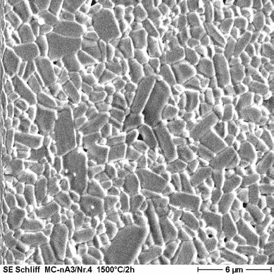 doping with doping SEM of polished surface ρ = 3,89 g/cm³ ρ = 3,94 g/cm³ Grain growth for 500times (40 nm to 20 µm)!