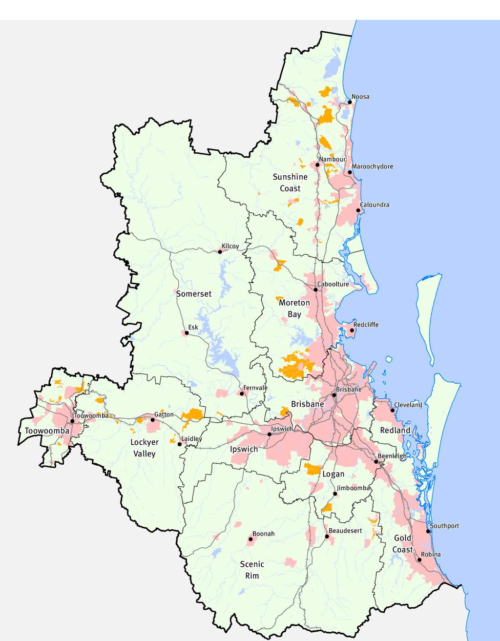 Introduction Figure 1: Map of SEQ region Key Major road Railway SEQ boundary Local government area Waterbody and waterway Regional land