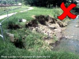 Chapter 8 Stormwater outlets Bank erosion caused by elevated outlets (e) Elevation of outlets Guidelines on desirable invert elevation for outlets discharging to grass swales, channels and lakes are
