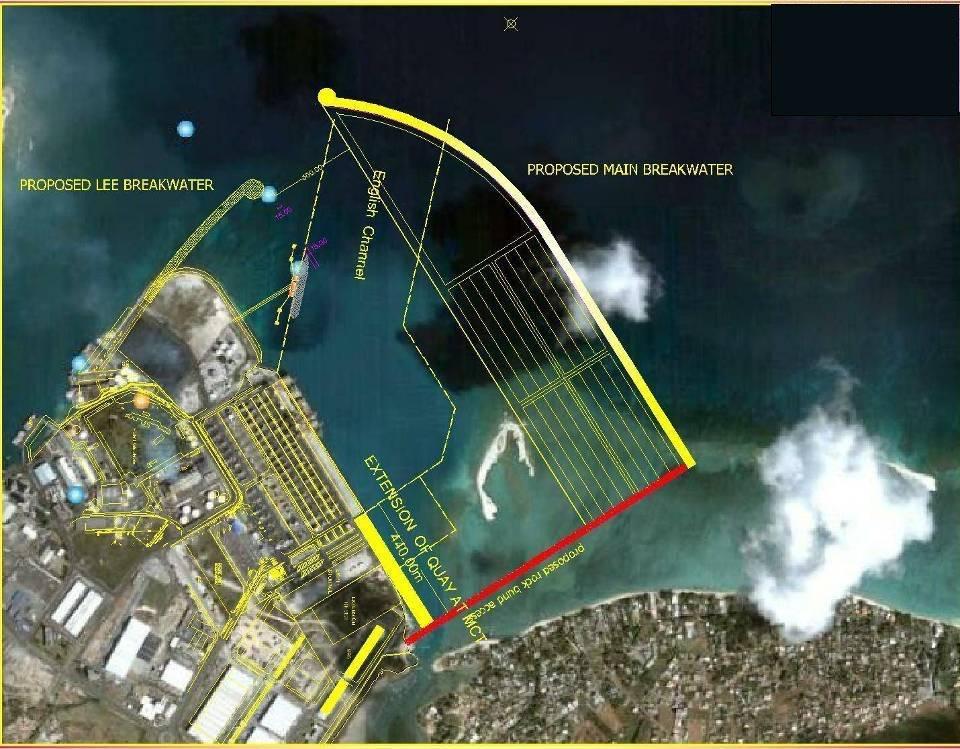 Breakwater and Container Terminal Long Term Construction of 2 km breakwater Dredged depth: 18 m Reclaimed land: 60 Ha
