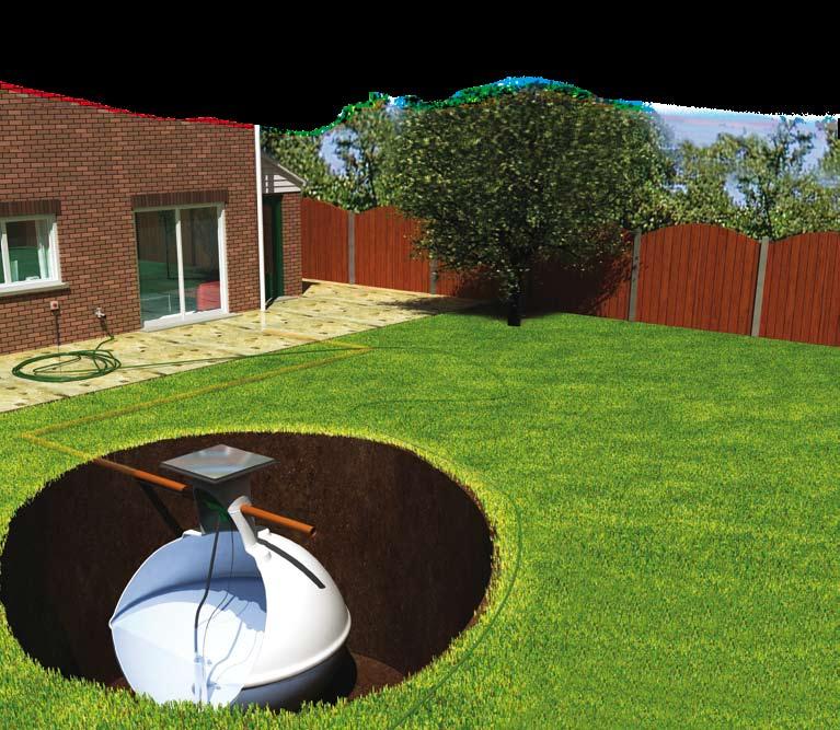 Rainwater runs down the roof and into the guttering and downpipes in the normal way before passing through the filter, which removes any leaves or debris.