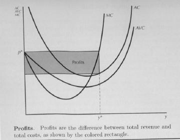 and total cost is given by c(y) = y c(y) y = yac(y) The profit is given by revenues minus costs and it is the shaded area on the picture below.