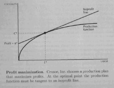 the firm s profit- maximization problem: max π = C wl C For a given level of profit π, the formula π = C wl or C = π + wl describes the isoprofit lines - all combinations of labor and coconuts that