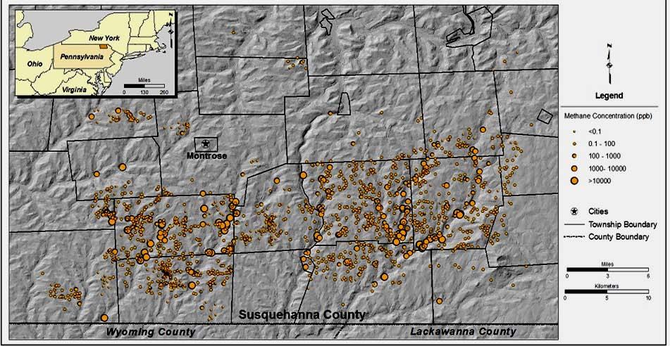 Methane Impacts on GW in Northeastern Pennsylvania: Regional Survey of Pre-Drill Methane in Water Wells Pre-Drill Methane in >1700 Water