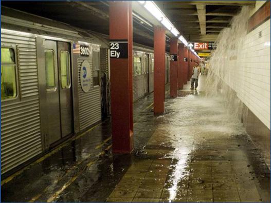 5 inches of rain fell in New York in 2 hour period August 8, 2007 Overwhelmed regional drainage systems and MTA pumps