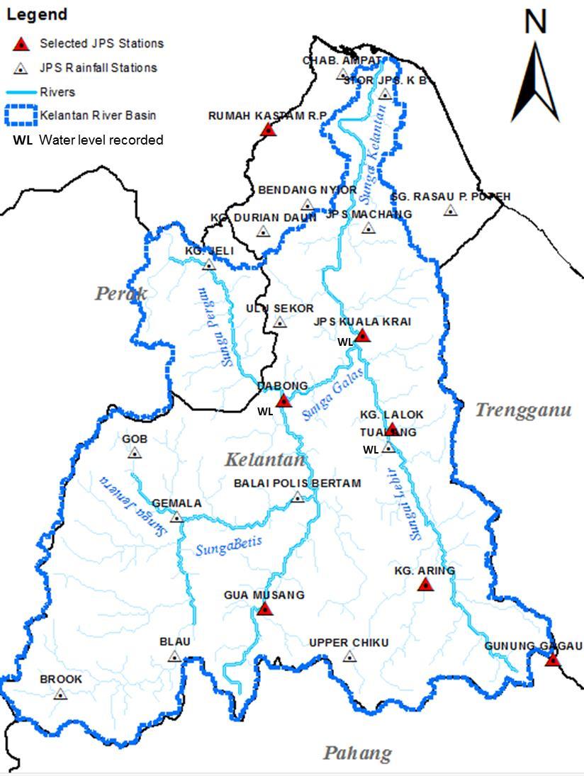 2014 Kelantan River Basin Floods Triangular shaped. Rivers flow northwards. Main tributaries include Sg. Lebir, Sg.