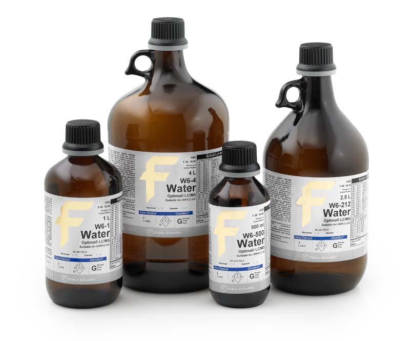 Featured Product Optima LC/MS Solvents: Acetonitrile, Methanol & Water Reach the highest level of LC/MS performance New Improved Key Features Innovative LC-UV Gradient test ensuring extremely low