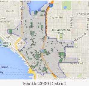 Seattle 2030 District NEW BUILDINGS, MAJOR RENOVATIONS, AND NEW INFRASTRUCTURE: Energy Use: an immediate 60% reduction below the National average, with incremental targets, reaching carbon neutral by