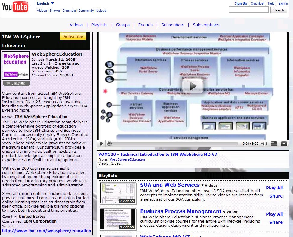 IBM on YouTube WebSphere Education: http://www.youtube.com/user/websphereeducation WebSphere extreme Scale: http://www.youtube.com/user/ibmextremescale Smart SOA: http://www.