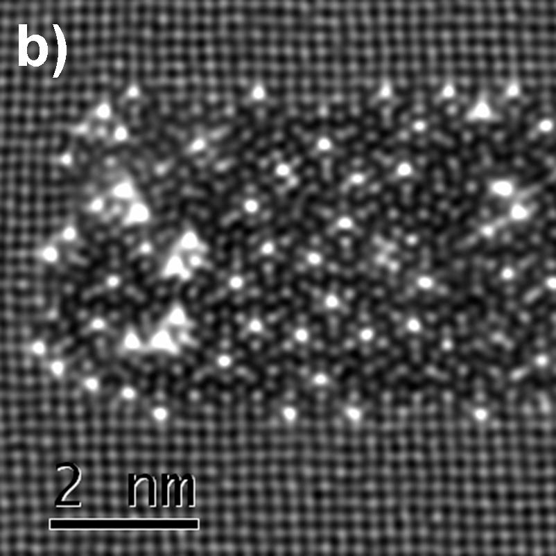 3 a) Unprocessed ADF-STEM image taken with a probe