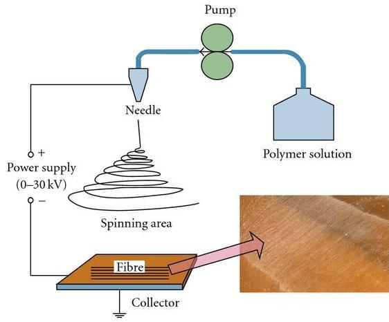 Electrospinning High voltage is applied to a polymer melt solution to induce charging.