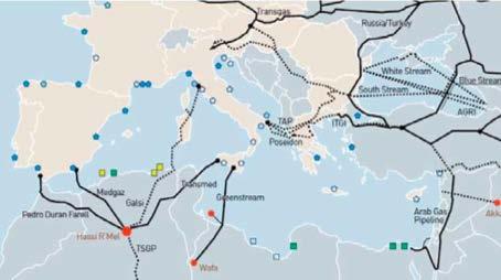 Gas Balance in the Med region GAS REGIONAL TRADE Amounts to 65-70 Bcm/y The majority of the regional gas trade ensured via