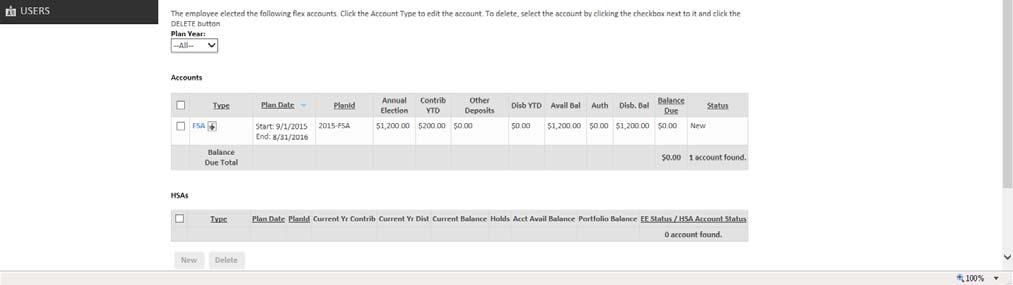 choosing the Benefit Account link from the drop down menu,