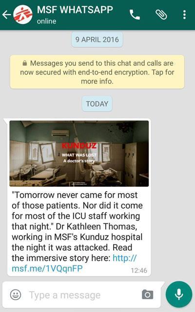 Brand Example Medicins San Frontier Sharing news of an actual attack on a hospital in Afghanistan using video and comments from a Doctor who was there.
