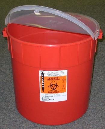 Containers must be clearly demarked as biohazardous waste with color-coded labels (e.g., by using red bags or biohazard stickers). Waste in these containers are removed as promptly after use.