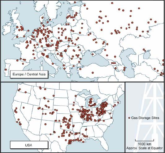 Natural gas storage sites in