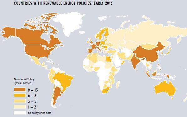Renewable Energy Policy Landscape Source: REN21 Renewables Global Status Report At least 138 countries had renewable energy targets by the end of 2012.