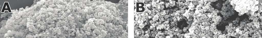 Figure 18. Left side: SEM image of 0.125-0.250 mm flue dust taken out during test period 1, with BOF slag particle in lower left corner. Right side: SEM image of 0.1250.