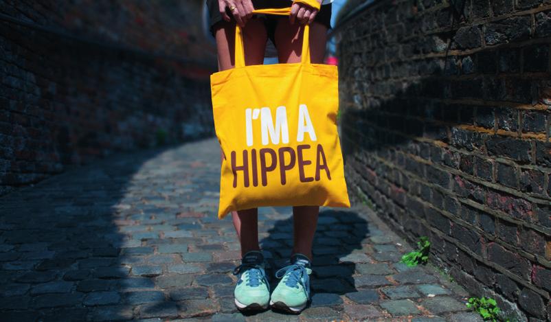 The brand positioning and design idea were both inspired by the brand s unique name Hippeas and its immediate phonetic reference to the hippie movement.
