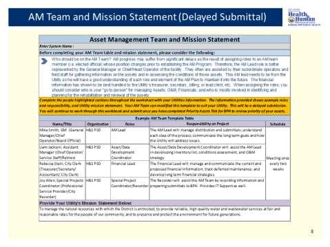 Your AM Team will complete the AM Team and Mission Statement in the Advanced AM Guidance Tool.