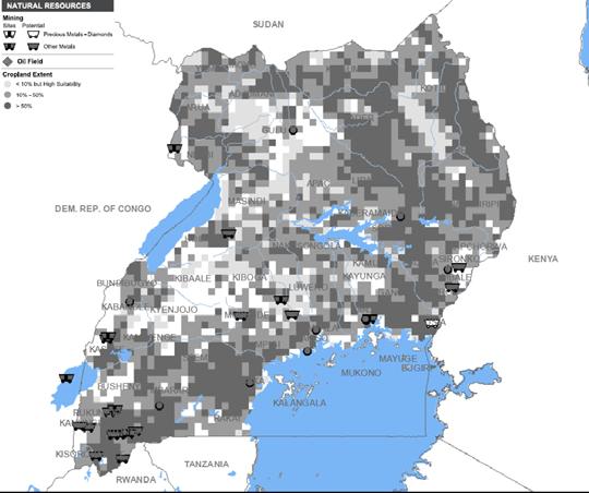 Figure 3. Uganda s poverty is heavily concentrated in the north of the country and population toward the eastern, central, and southern part of the country. 2005 a. Population b. Poverty c.